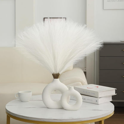 UREYMX Faux Pampas Grass Decor 17.7 Inch 6pcs, Artificial Pampas Grass Fluffy Home Decor, Short Vase Room Decor pompous Grass Flower Arrangement for Boho Home Wedding Decoration (Black)