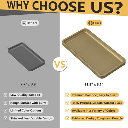 Bathroom Vanity Tray for Countertop - Bamboo Organizer Tray for Dresser Tops, Toilet, Perfume Small Decorative Tray Wood Tray for Home Decoration 11.81” L x 6.1” W x 0.79” H Black
