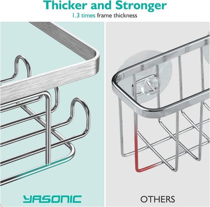 YASONIC Corner Adhesive Shower Caddy, with Soap Holder and 12 Hooks, Rustproof Stainless Steel Bathroom Organizer, No Drilling Wall Mounted Rack, Black, 3-Pack
