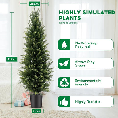 3FT Artificial Cedar Trees 2 Pack, UV Protected Fake Outdoor Evergreen Topiary Potted Plants, Lifelike Artificial Cypress Shrubs for Porch Patio Garden Home Office Decor