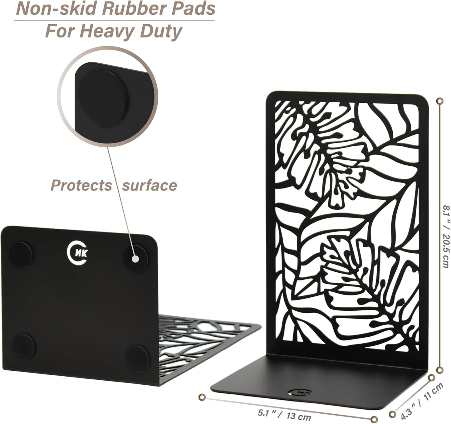 CNK Premium BookEnds - Heavy Duty Metal Book Stoppers for Home Office, Decorative Book Shelf Holders (Hummingbird Black)