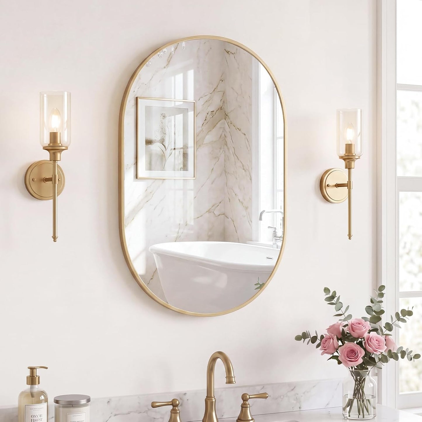 Sweetcrispy 20"x30" Arched Gold Bathroom Mirrors for Wall, Bathroom Mirrors for Over Sink, Metal Framed with HD Shatter-Proof Glass for Entryway, Living Room, Bedroom
