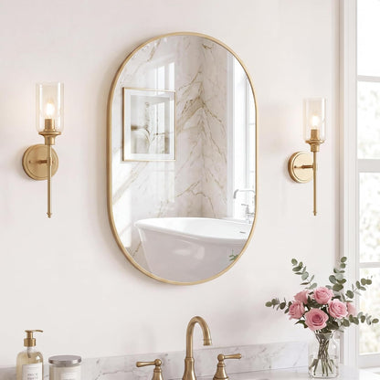 Sweetcrispy 20"x30" Arched Gold Bathroom Mirrors for Wall, Bathroom Mirrors for Over Sink, Metal Framed with HD Shatter-Proof Glass for Entryway, Living Room, Bedroom