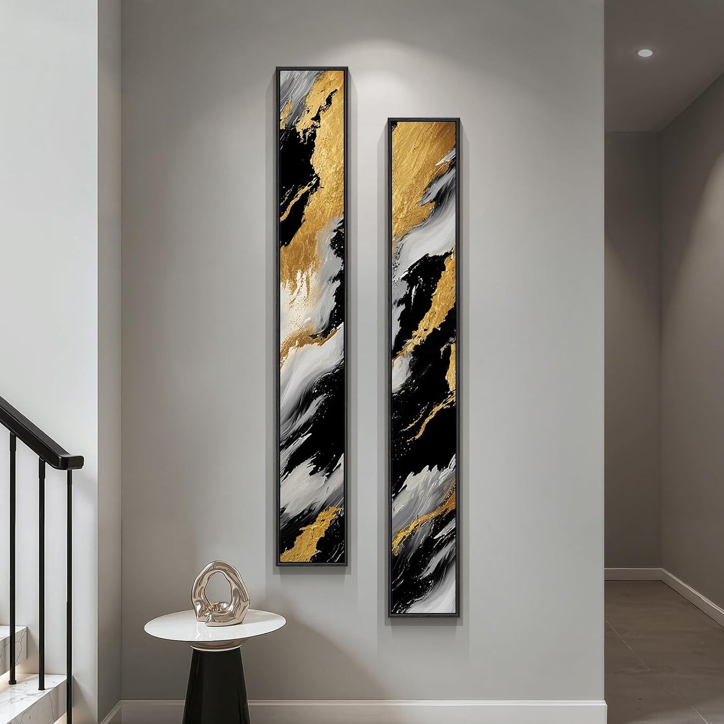 Long Narrow Framed Neutral Abstract Vertical Wall Art Set, 2 Piece Modern Canvas Prints Paintings Artwork for Walls, Beige and Brown Minimalist Pictures for Hallway Entryway Living Room Bedroom Decor