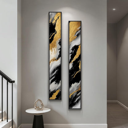Long Narrow Framed Neutral Abstract Vertical Wall Art Set, 2 Piece Modern Canvas Prints Paintings Artwork for Walls, Beige and Brown Minimalist Pictures for Hallway Entryway Living Room Bedroom Decor