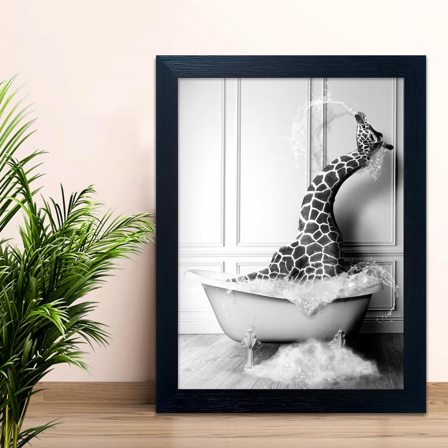 Bathroom Picture Wall Decor, Framed Black and White Bathroom Wall Art, Toilet Paper in Little Funny Raccoon's Hand Animal Canvas Print Painting