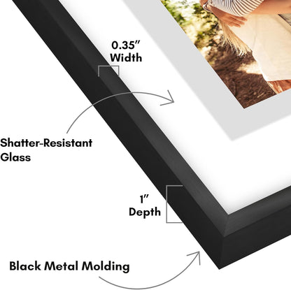Americanflat Aluminum 11x14 Floating Picture Frame with Shatter-Resistant Glass - Use as 8x10 Picture Frame or Display 11x14 Photo - Signature Float Collection - Photo Frames for Wall Display - Black