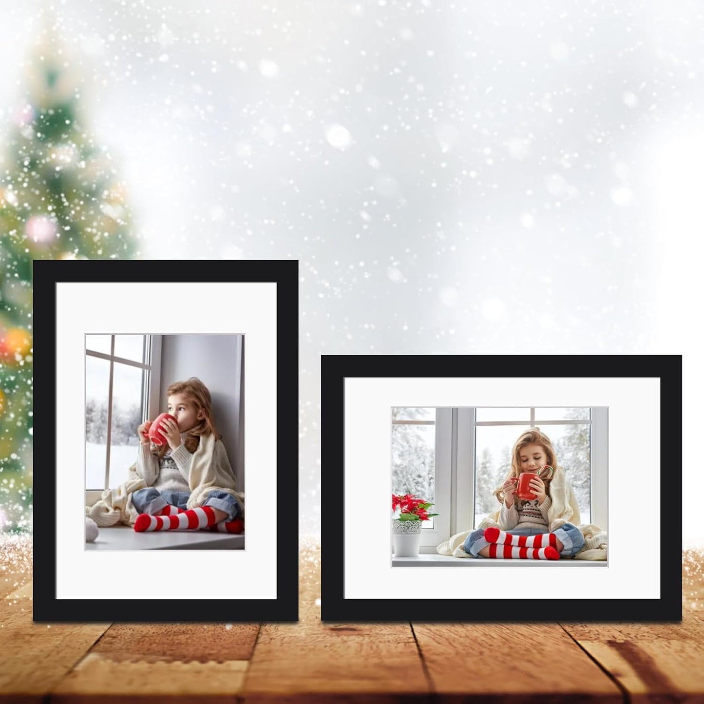 Egofine 8x10 Picture Frames Set of 4, Made of Solid Wood Covered by Plexiglass 4x6 and 5x7 with Mat or 8x10 without Mat, for Table Top Display and Wall Mounting Photo Frame Black
