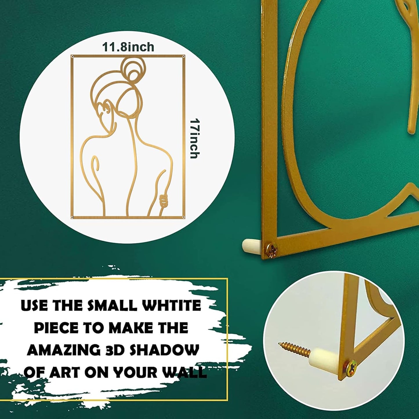 Glamativity 4 Pack Gold Wall Art Decor, Minimalist Single Line Real Metal Wall Art, Woman's Body Shape Abstract Wall Art (Gold Classic Style, 17 x 11.8'')