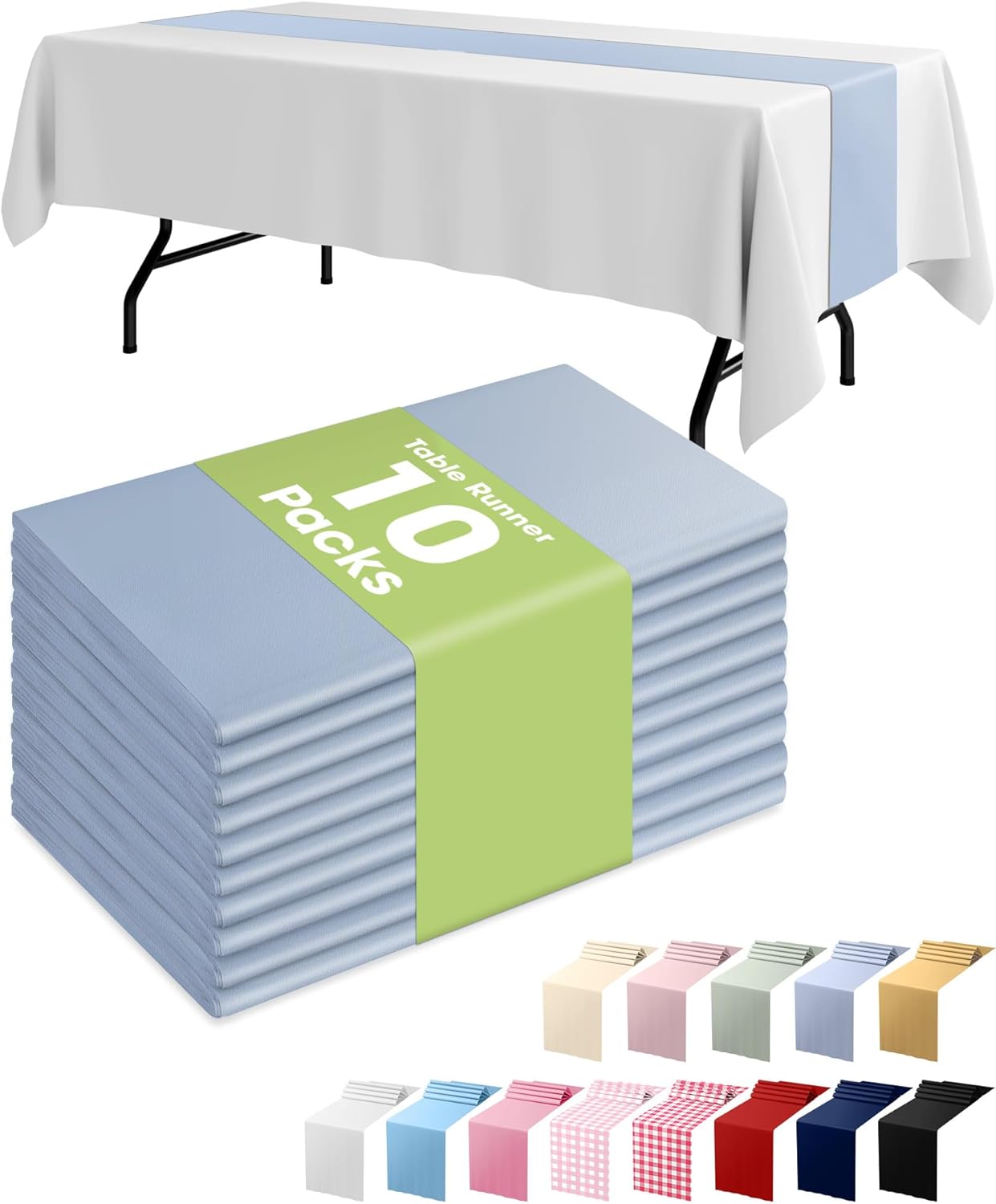 Pureegg Gold Plastic Table Runners - 10 Pack, 14'' x 108'', Water Resistant & Disposable Centerpiece Decorations for Table Cloth, Wedding, Birthday, Holiday, Baby Shower, Party, Home Decor