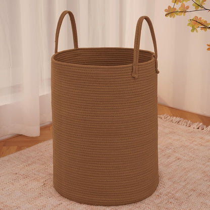 JMvicyroam Large Woven Laundry Basket Hamper,60L Cotton Rope Storage Bin for Blankets,Toys and Clothes,Decorative Tall Nursery Hamper for Living Room,Baby Nursery,Bathroom and Bedroom,Brown