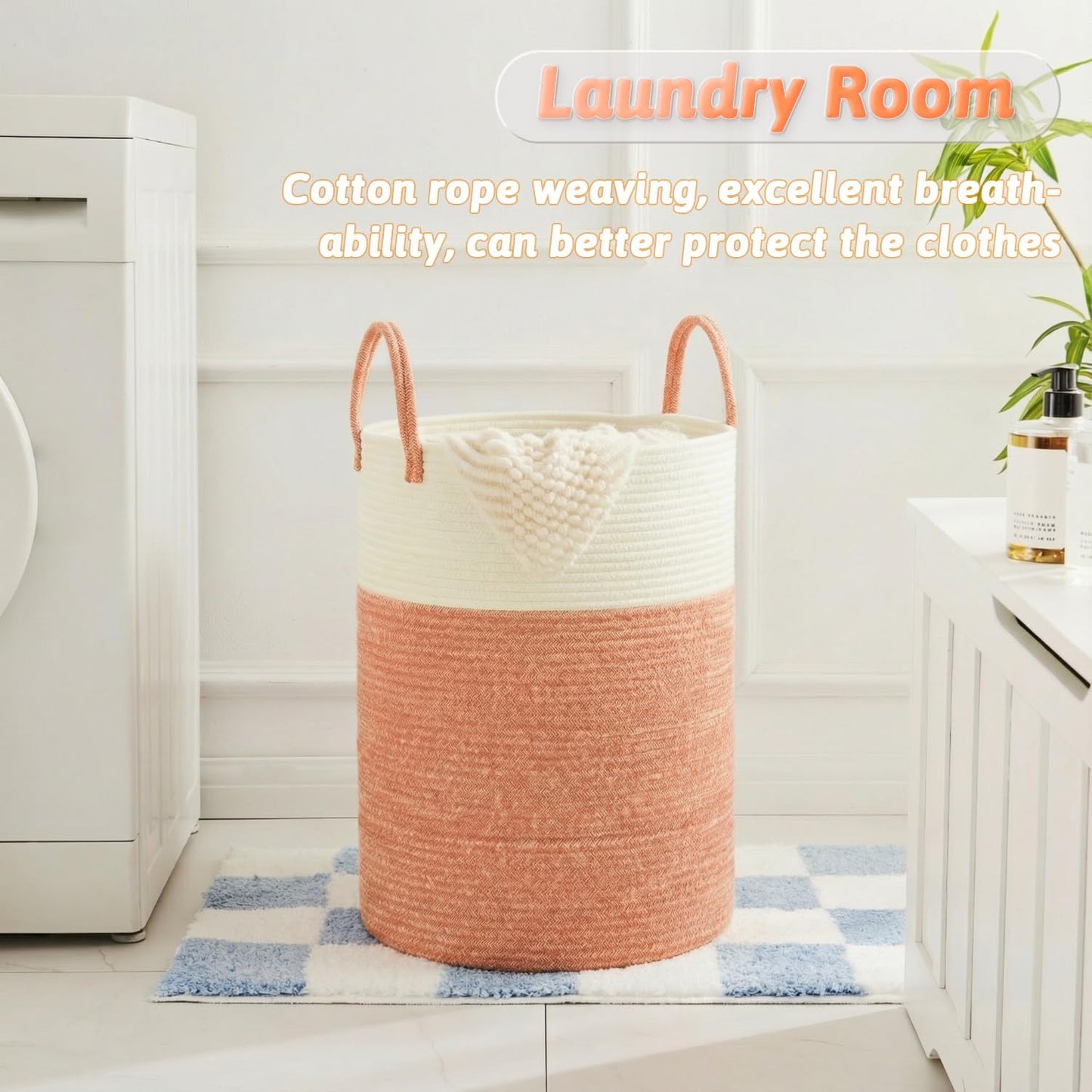 Artfeel Laundry Basket,Woven Cotton Rope Laundry Hamper,60L for Decor Storage of Dirty Clothes,Toys and Blankets in Bathroom,Baby Room and Living Room