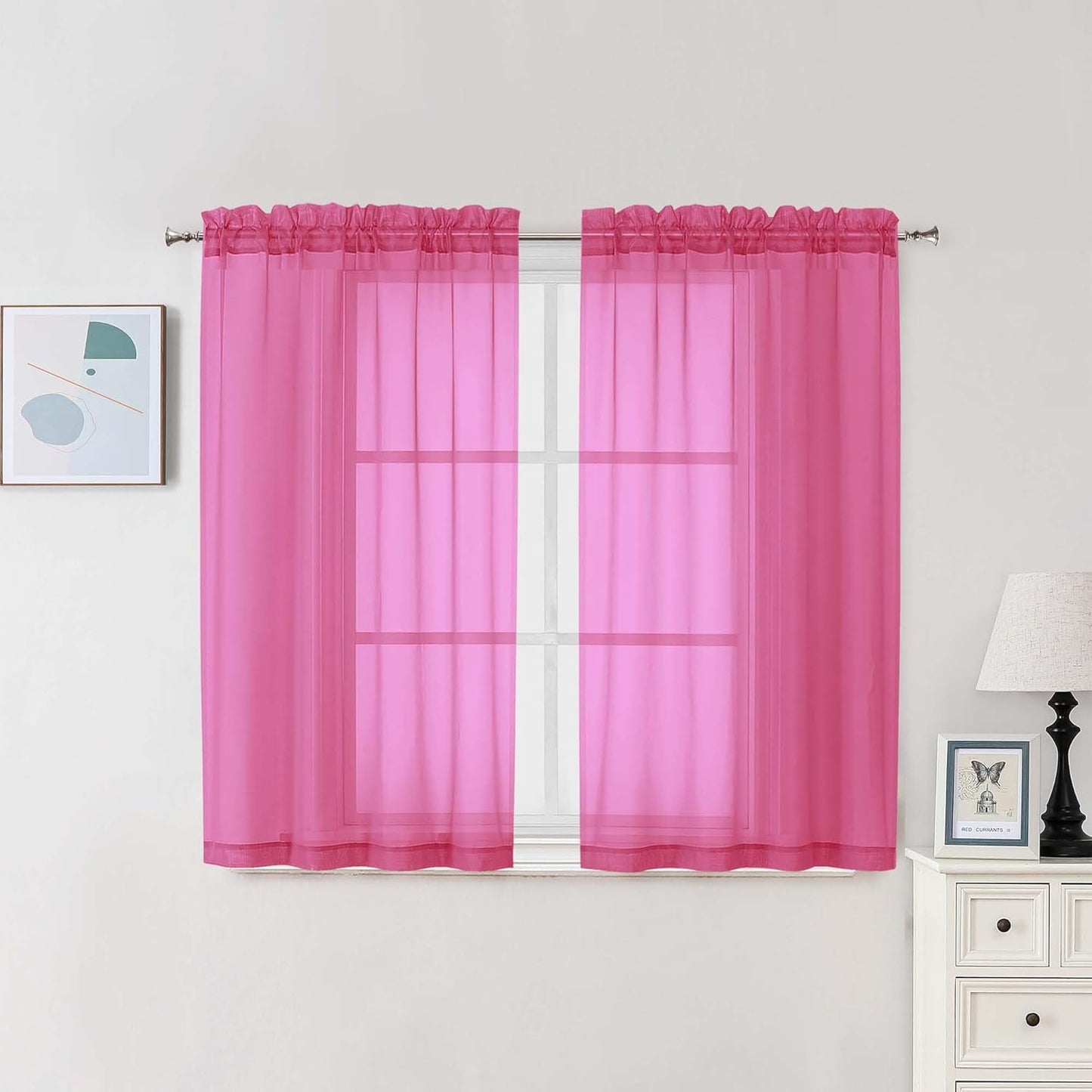 Chyhomenyc Sheer White Valances for Windows 2 Pack, Small Window Curtains for Living Room Bathroom Cafe Laundry Basement, Modern Top Dual Rod Pocket Voile Curtain, 42W x 14L inches, White - Colors A