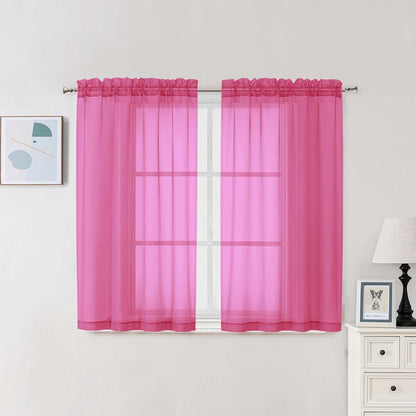 Chyhomenyc Sheer White Valances for Windows 2 Pack, Small Window Curtains for Living Room Bathroom Cafe Laundry Basement, Modern Top Dual Rod Pocket Voile Curtain, 42W x 14L inches, White - Colors A