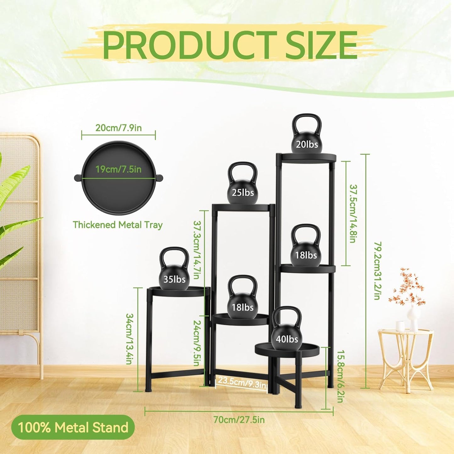 iDavosic.ly Plant Stand Indoor Outdoor, 5 Tier Corner Metal Flower Display Holder Shelf, Folding Tall Orchid Rack for Patio Balcony Porch Garden Living Room House, Black