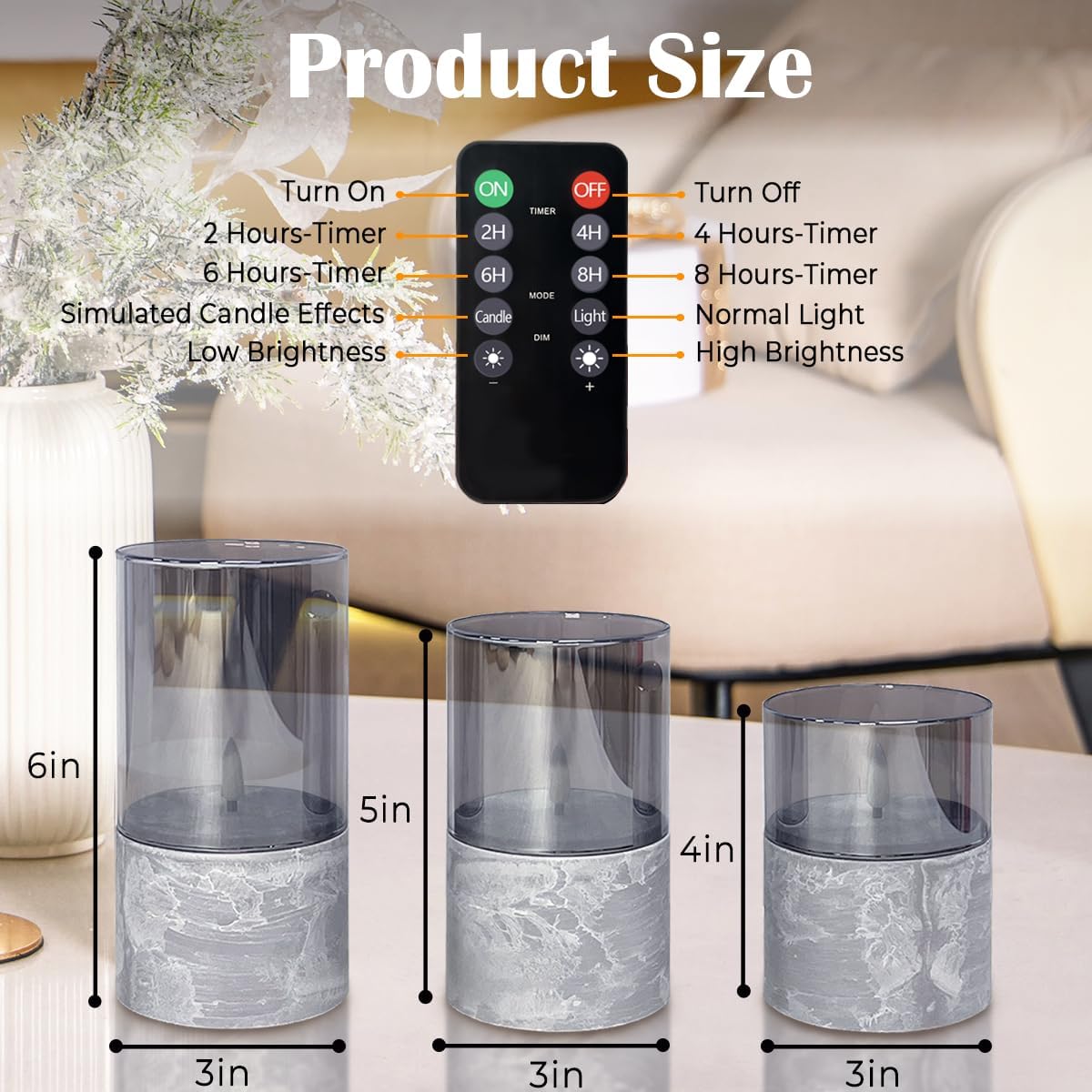 Rechargeable Flameless Glass Pillar Candles–Gifts for Women,–Set of 3, Realistic Flickering LED Light,Remote & Timer, Ideal for Living Room, Bedroom & Festival Wedding Home Party Decor