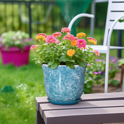 Ceramic Plant Pots - 12 Inch Pots for Plants Indoor Outdoor, Large Round Planter with Drainage Hole and Saucer, Modern Decorative Flower Pot, Home Garden Decor, House Warming Gifts, Blue