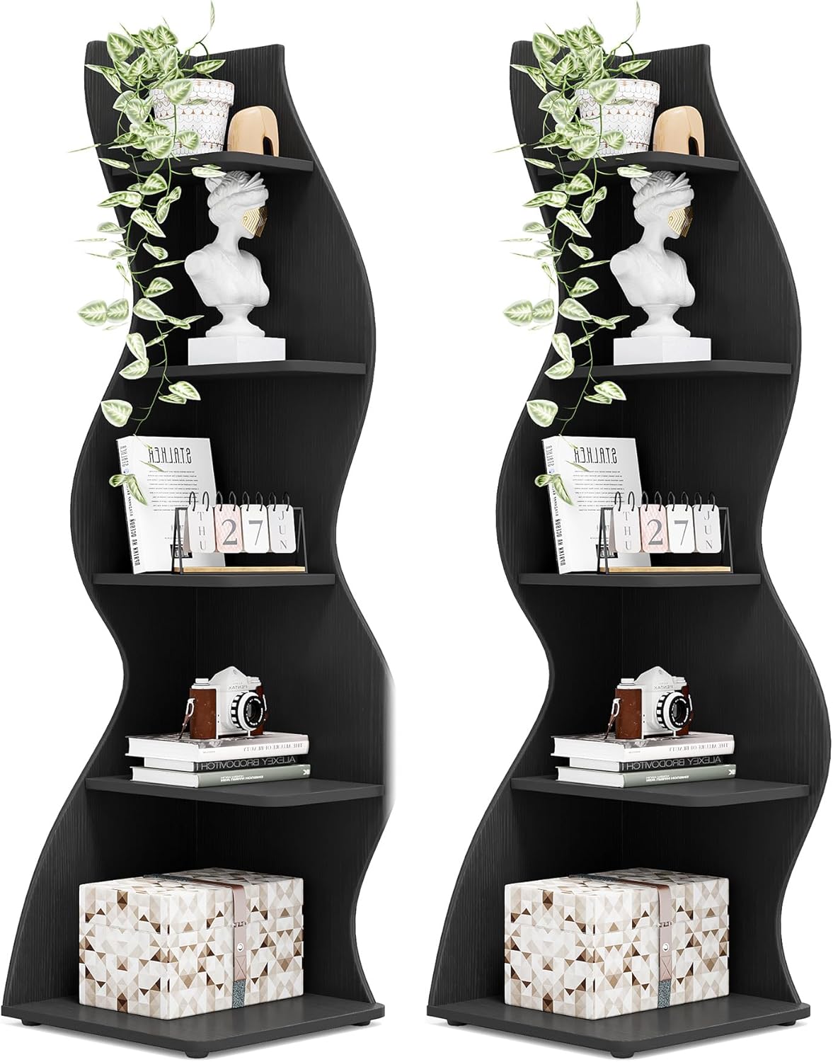 Tribesigns Corner Shelf, Modern 5-Tier Wall Corner Bookshelf, Stylish Corner Small Bookcase Storage Rack Plant Stand with Unique Shape for Living Room, Home Office (White, 1PC)