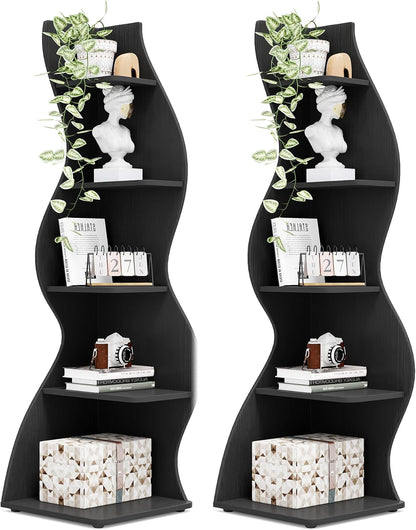 Tribesigns Corner Shelf, Modern 5-Tier Wall Corner Bookshelf, Stylish Corner Small Bookcase Storage Rack Plant Stand with Unique Shape for Living Room, Home Office (White, 1PC)