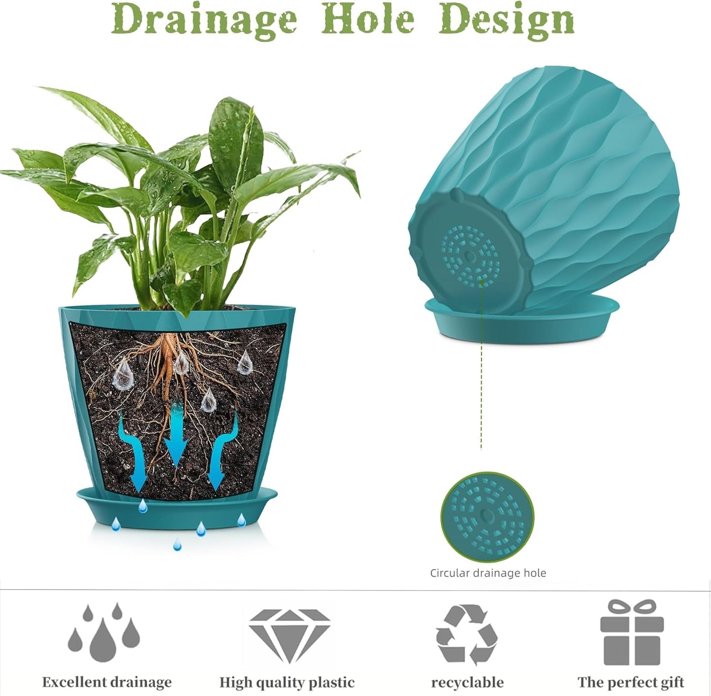 4 Inch Plant Pots, 6 Pack Indoor Flower Pots, Planters with Drainage Holes and Trays for Orchids, Violets, Succulents, Herbs, and Other Plants,Corolful