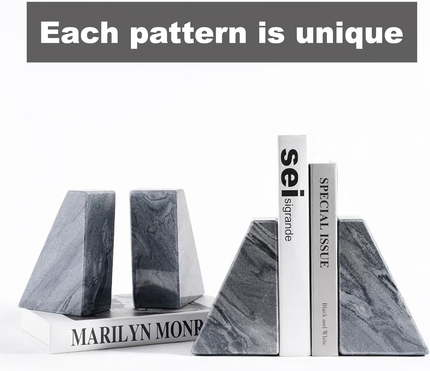 Karibiber Travertine Bookends for Heavy Books, Marble Decorative Bookends for Shelves, Heavy-Duty Stone Book Ends for Hardback Book & Cookbooks, Unique Book Stopper & Holder, Travertino Italy