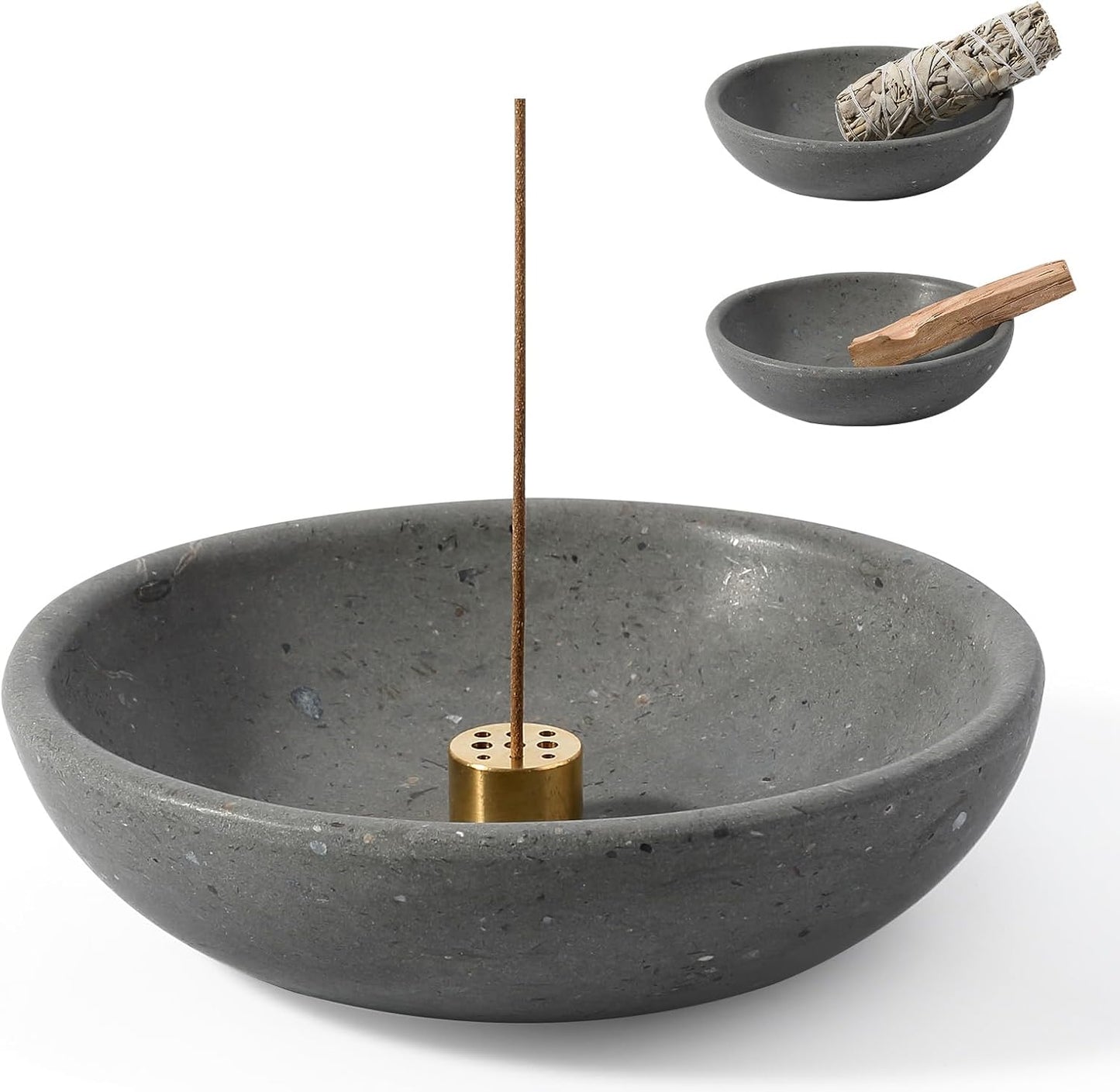 Koville Natural Marble Incense Holder, Incense Holder for Sticks with 9 Holes, Handmade Incense Burner Ash Catcher for Meditation Yoga SPA, Balsam Fir/Palo Santo/Sage/Cone (Green)