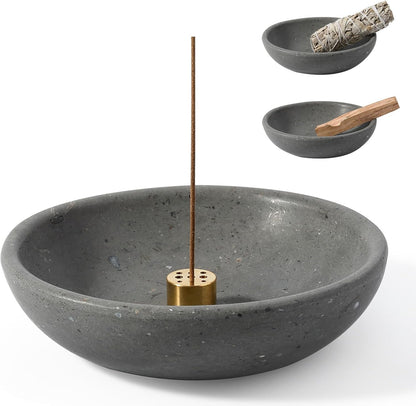 Koville Natural Marble Incense Holder, Incense Holder for Sticks with 9 Holes, Handmade Incense Burner Ash Catcher for Meditation Yoga SPA, Balsam Fir/Palo Santo/Sage/Cone (Green)