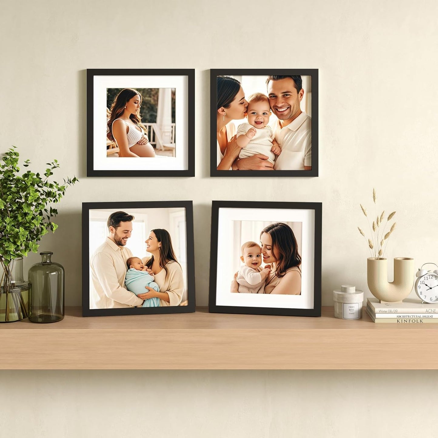 Egofine 12x16 Picture Frame Black, Covered by Plexiglass Made of Solid Wood, Display Pictures 9x12 and 11x14 with Mat or 12x16 Without Mat, for Wall Mounting Photo Frame - Colors B