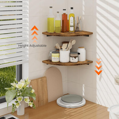 Homode Corner Wall Shelf, 12 in Wide Rounded Corner Shelf Floating, Set of 2 Wooden Hanging Corner Shelves with Wire Hole for Bathroom Living Room Office, White