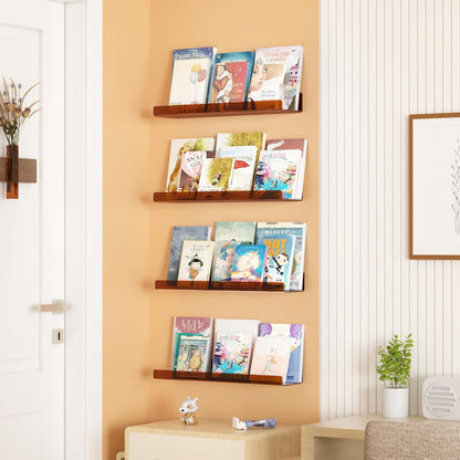 upsimples Acrylic Shelves for Bathroom Storage, 15" Floating Shelves Wall Organizer for Perfume, Make up, Skincare, Kids Bookshelf for Bedroom, Nursery, Living Room Decor, Clear, 4 Pack