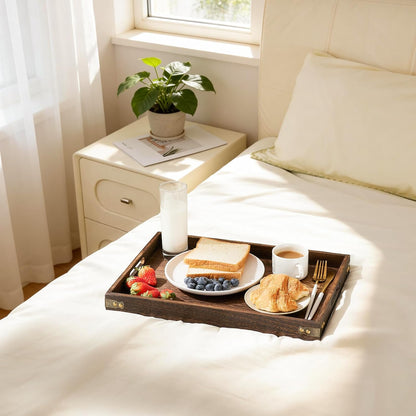 Yangbaga Serving Tray with Handles,13"*13"Wood Decorative Tray for Living Room,Modern Coffee Table Tray,Square Large Serving Platters for Home Decor,Ottoman,Bed,Kitchen,Bathroom, Breakfast,Bar