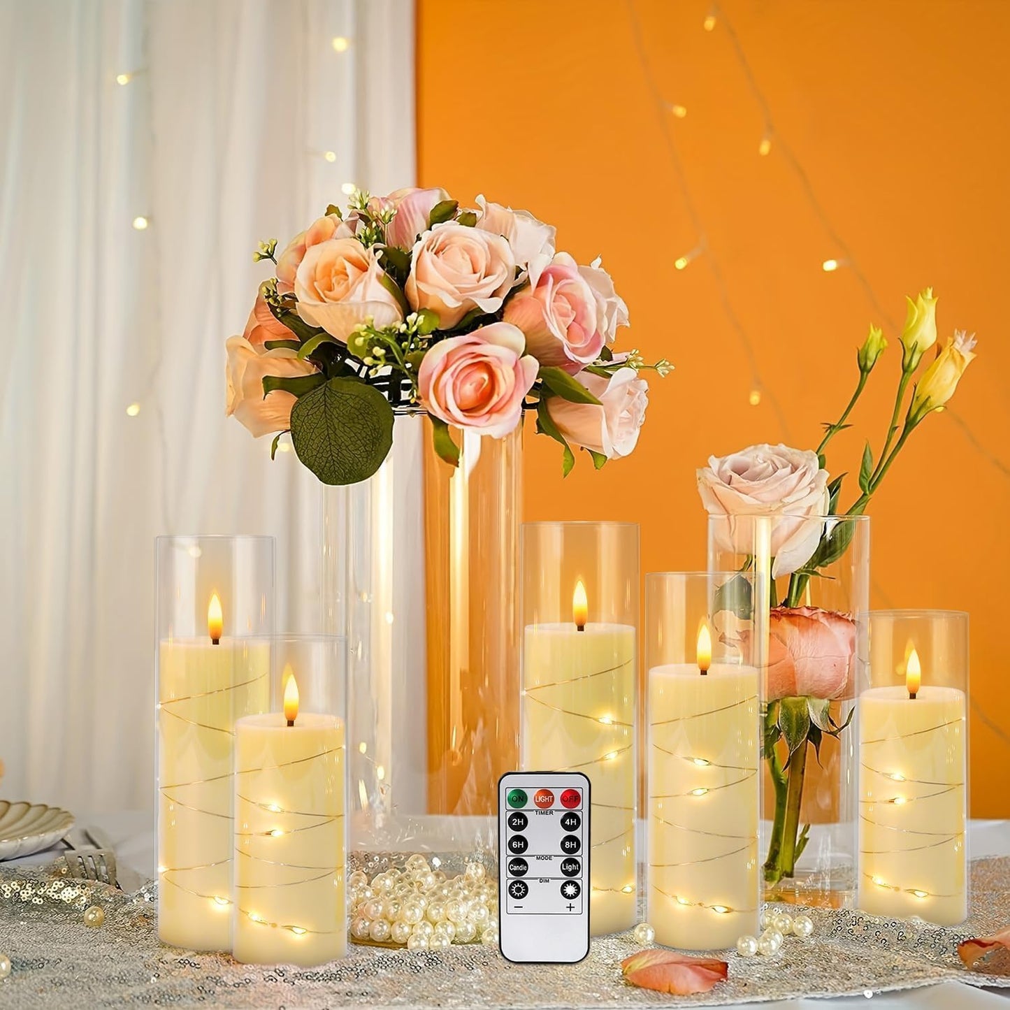 YOROXRG Set of 24 Waterproof Outdoor Flameless Candles, LED Candles with 4 Remote and Timer,(H 4" 5" 6" x D 2.2"),for Halloween Wedding Festiv