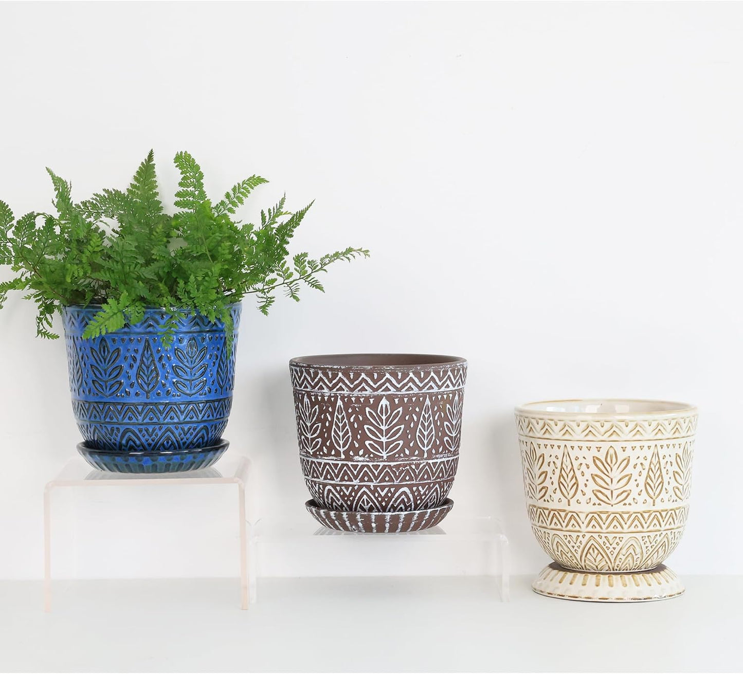 Gepege 6 Inch Beaded Ceramic Planter Set of 2 with Drainage Hole and Saucer for Plants, Indoor-Outdoor Large Round Succulent Orchid Flower Pot (Smoked Gray, Inner-pots not Larger Than 5 Inch)