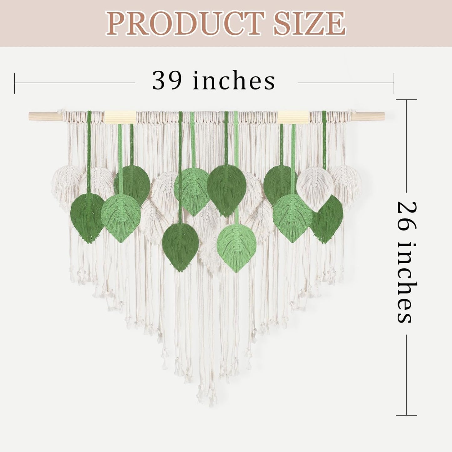 Lokeisna Macrame Wall Hanging, Woven Tapestry Beige & Dusty Rose Handmade Craft Macrame Wall Decor, Gallery & Nursery, Size 37.4” Lx27.5” W