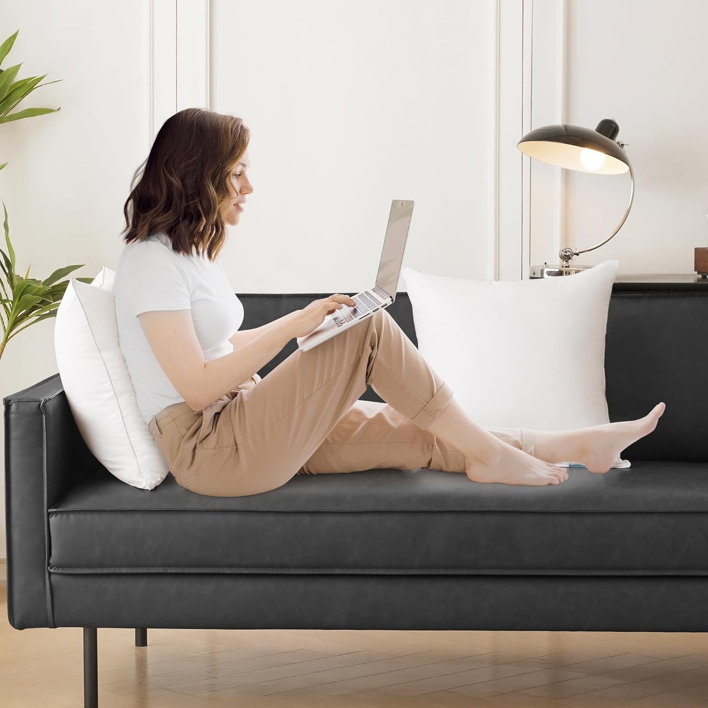 Oubonun 18"x18" Pillow Inserts (Set of 2) - Throw Pillow Inserts with 100% Cotton Cover - 18 Inch Square Interior Sofa Pillow Inserts - Decorative Pillow Insert Pair - White Couch Pillow