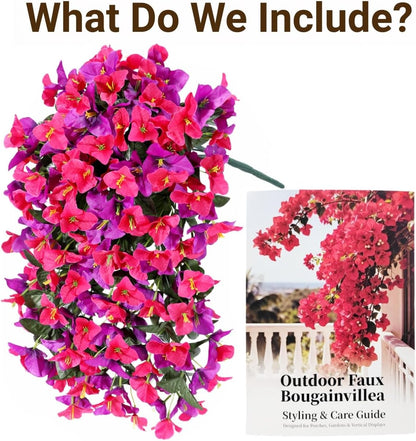 Artificial Flowers for Outdoors – 2 Bundles of UV-Resistant Artificial Bougainvillea, Realistic Silk Flowers for Front Porch, Patio, Garden, Window Boxes & Hanging Baskets (Hot Pink, 2)
