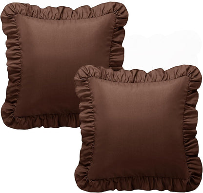 KKJIAF Ruffle Pillow Cases 26x26 Inches, White Square Ruffled Pillow Covers Set of 2, Microfiber Wrinkle Resistant Pillow Shams with Envelope Closure for Sofa Bed Living Room