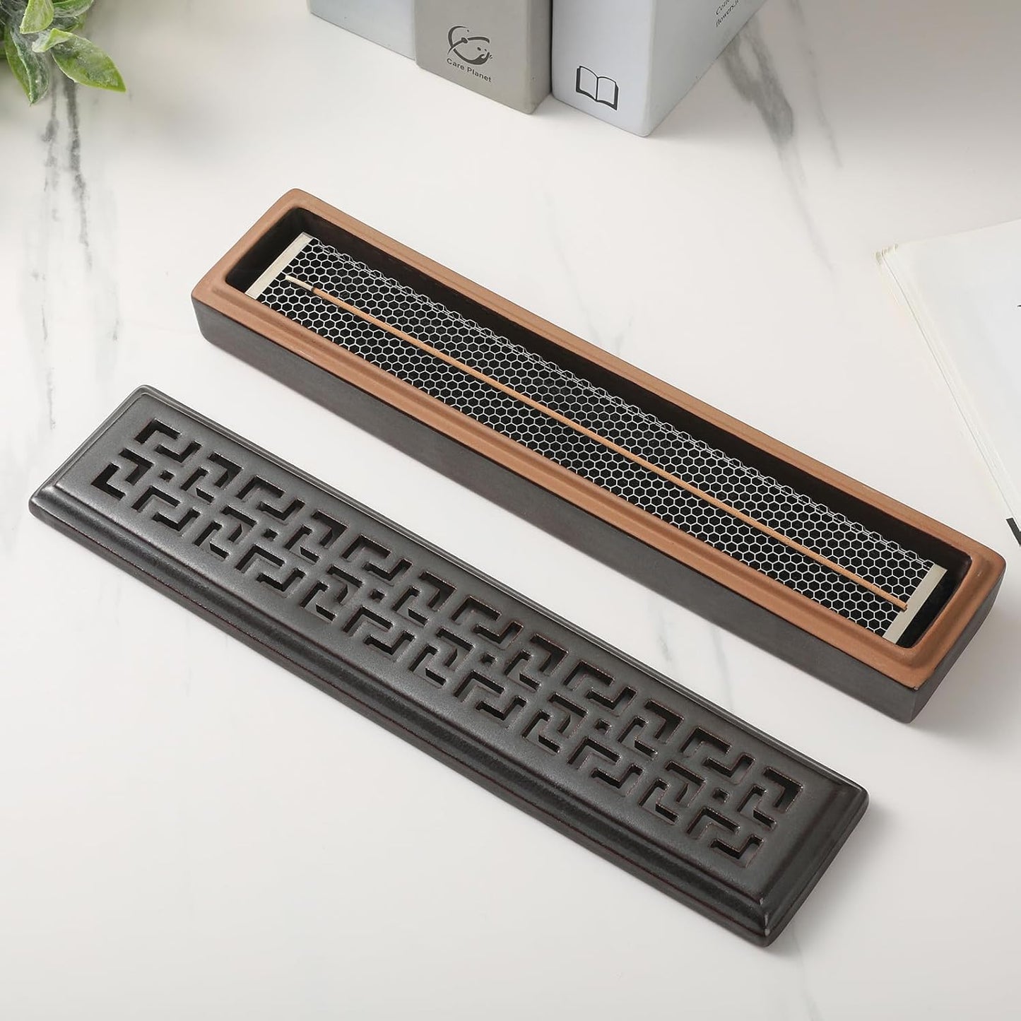CEREMONY Incense Holder for Sticks, Ceramic Insence-Stick Holder Ash Catcher, Incense Holder Timkburner for Meditation Yoga Spa Room Incense Holder (Lever Brown)