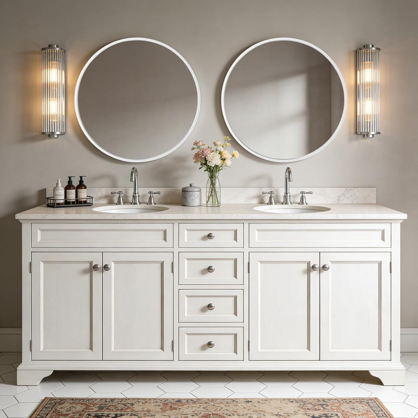 WallBeyond Wood Round Mirror with Wood Frame 24 inch Circle Wall Mirror for Bathroom Round Wall Mirror for Wall Decor, Vanity, Entryway Living Room (Walnut)