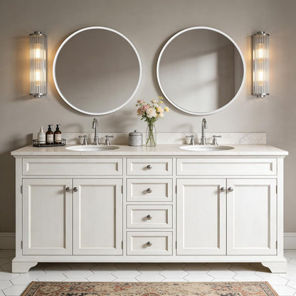 WallBeyond Wood Round Mirror with Wood Frame 24 inch Circle Wall Mirror for Bathroom Round Wall Mirror for Wall Decor, Vanity, Entryway Living Room (Walnut)