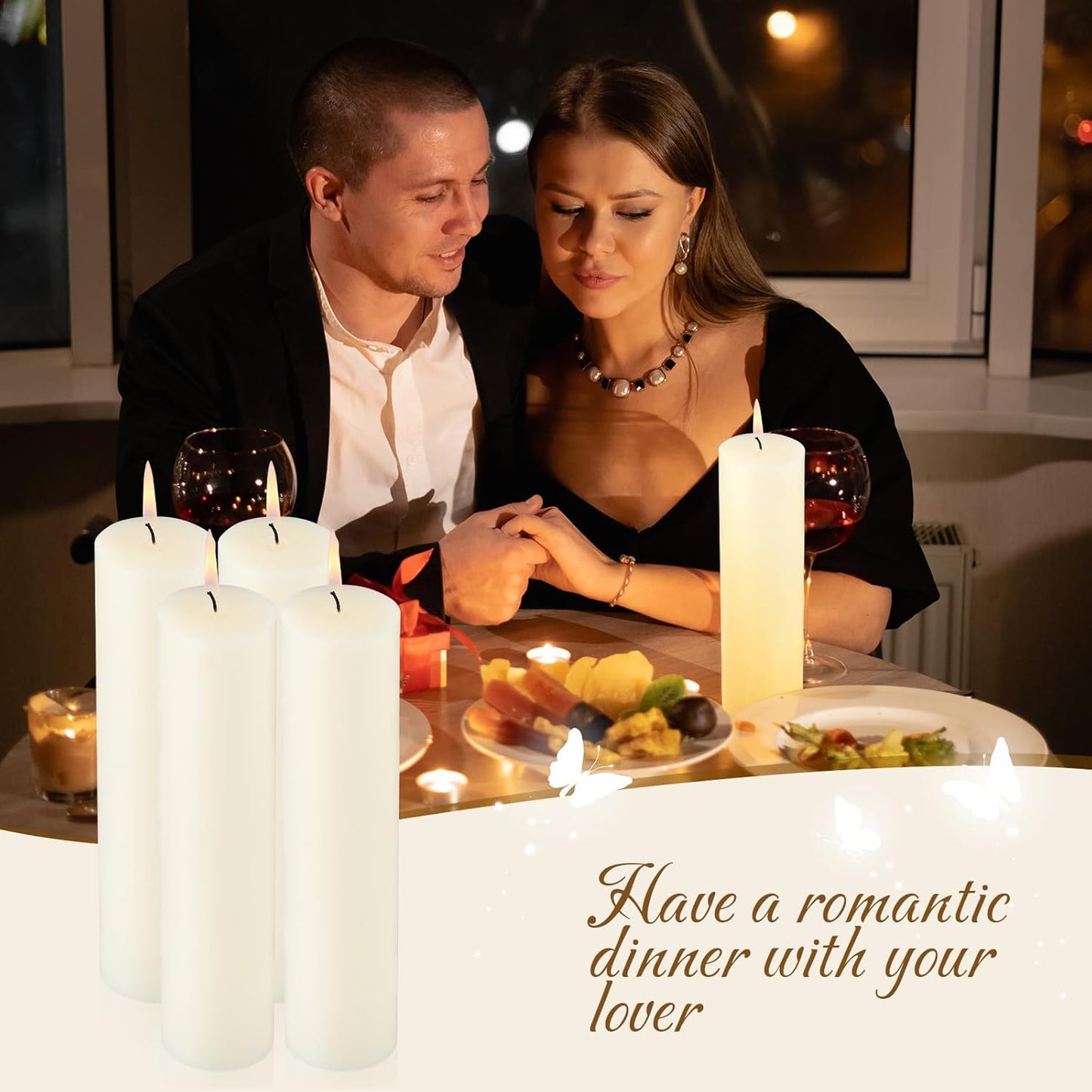 Lounsweer 12 Pack Ivory Pillar Candles Bulk Large Unscented Paraffin Wax Long Lasting Candles Clean Burning Supplies for Home Decor Wedding Party Dinner Bath Spa(2 x 8 Inch)