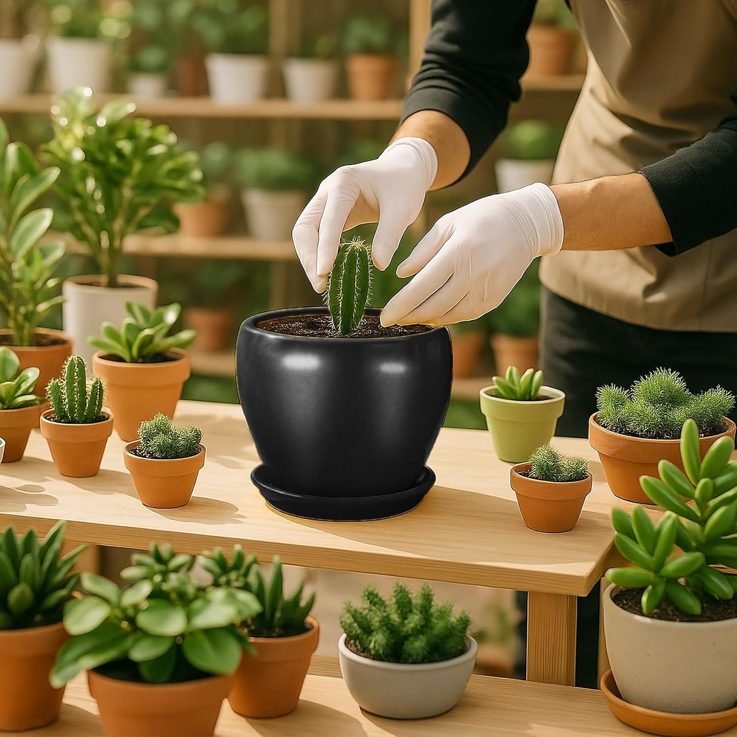 Deep Dream 6 Inch Plant Pots- Ceramic Planter Pot with Drainage Hole and Saucer, Round Flower Pot for Indoor Outdoor Succulent, Snake Plants and Cactus, Blue