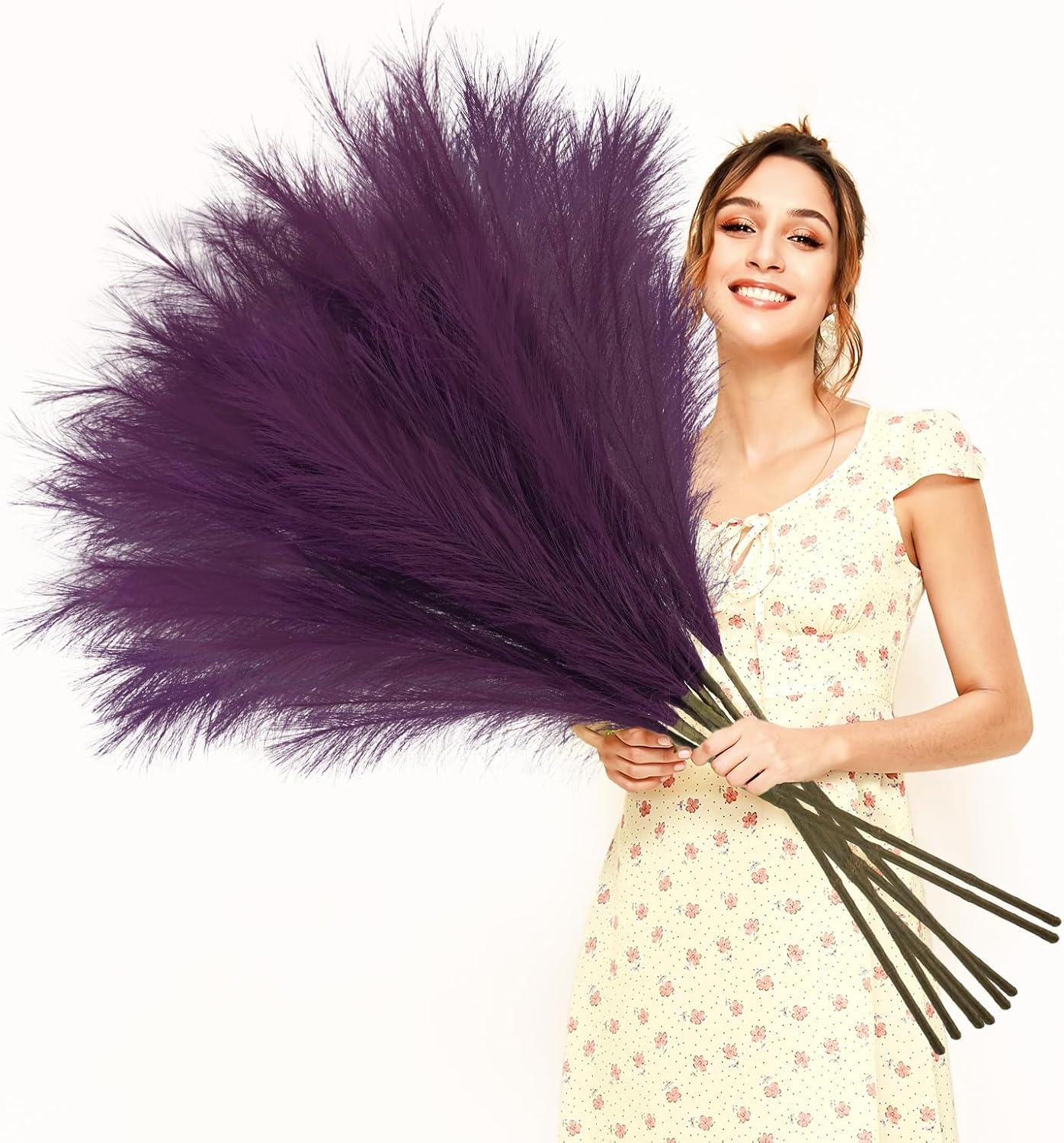 obbsie 50pcs Pink Faux Pampas Grass Decor, 21.6" Short Artificial Floral Branches Vase Filler Flower Arrangement for Home Wedding Boho Outdoor Decor