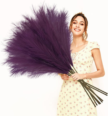 obbsie 50pcs Pink Faux Pampas Grass Decor, 21.6" Short Artificial Floral Branches Vase Filler Flower Arrangement for Home Wedding Boho Outdoor Decor