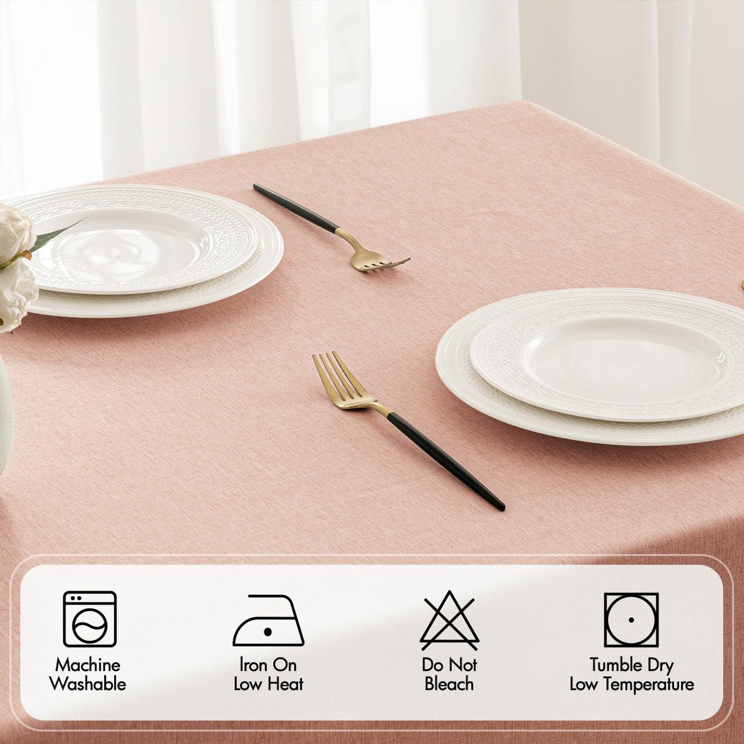 MIULEE Beige Rectangle Linen Polyester Tablecloth with Decorative Cutouts Spring Waterproof Stain Resistant & Shrink-Proof Table Cloth 52x70 inch Farmhouse Style for Dining Wedding and Outdoor