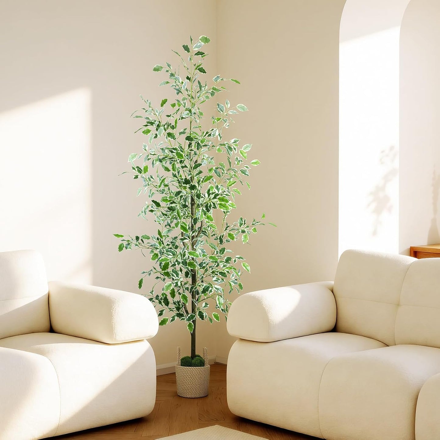 Caxchiling Faux Eucalyptus Tree 6FT, Artificial Potted Tree for Indoor Outdoor, Fake Floor Plants with Natural Wood Trunk, Home Office Living Room Bedroom Decor