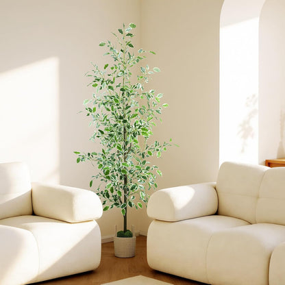 Caxchiling Faux Eucalyptus Tree 6FT, Artificial Potted Tree for Indoor Outdoor, Fake Floor Plants with Natural Wood Trunk, Home Office Living Room Bedroom Decor