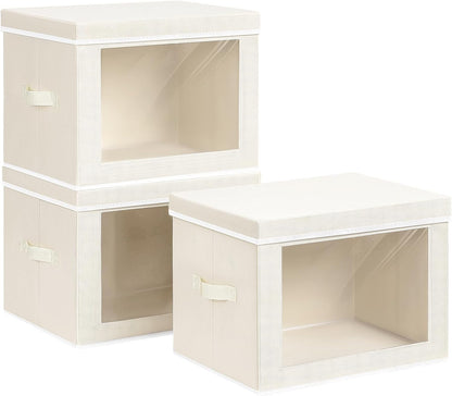 Homsorout Storage Bins with Lids - Fabric Closet Storage Bins with Window, Collapsible Baskets for Shelves 4 Pack, Home Decorative Boxes for Clothes, Closet, Office, Grey