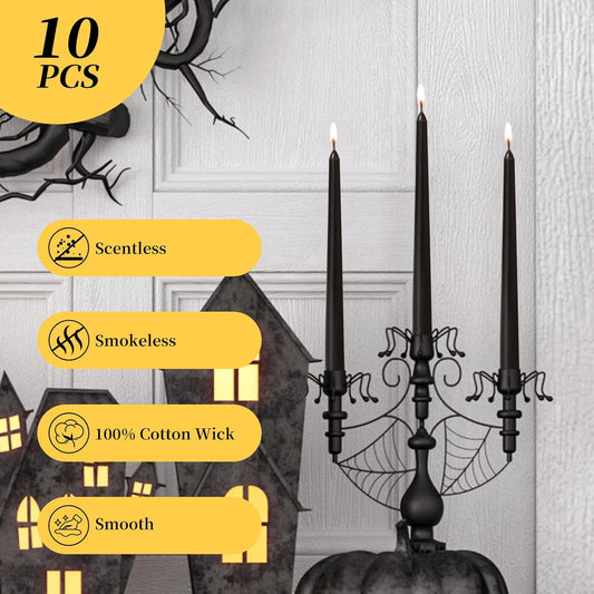KONNI 0.87×10 Inch Ivory Taper Candles, Unscented and Smokeless Tall Candlesticks, 10 Pack Tapered Candles with Cotton Wicks, Long Burning, Ideal for Weddings, Dinner Parties, and Home Décor