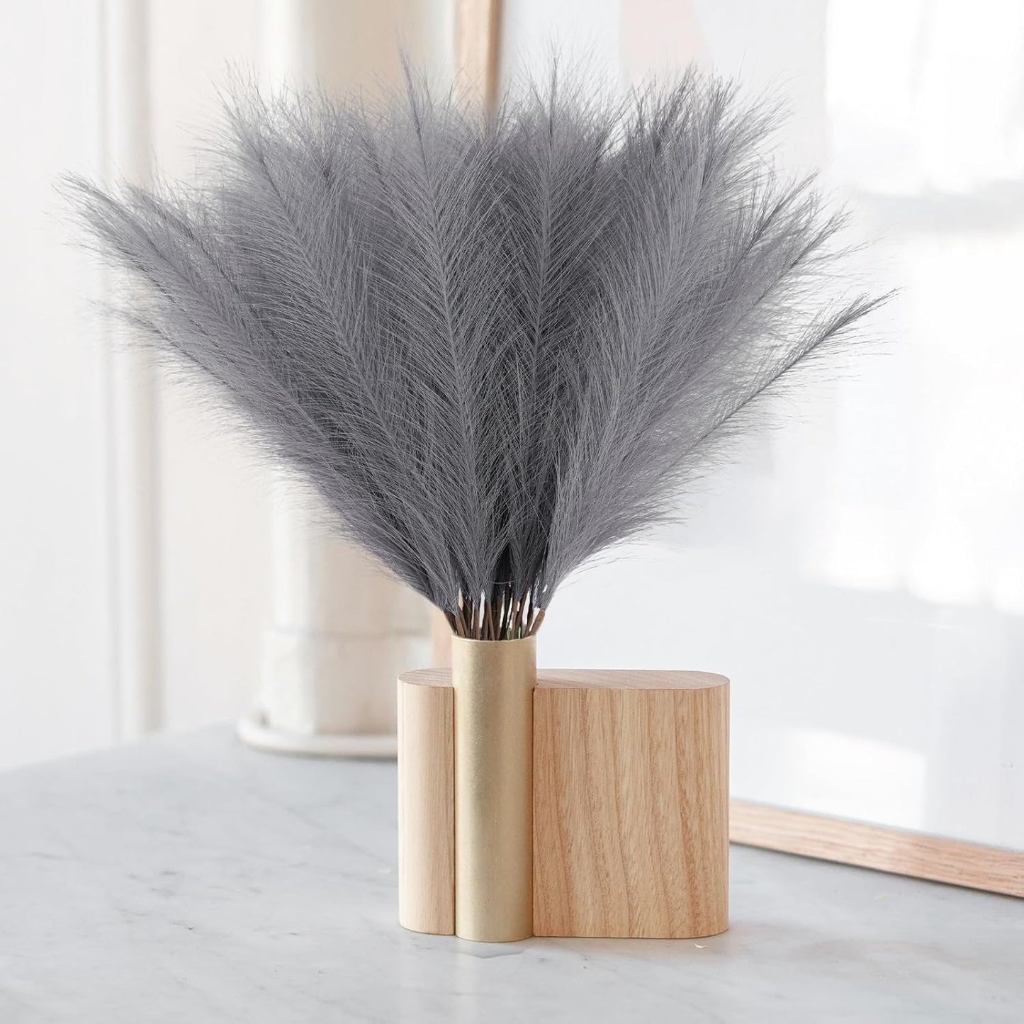 obbsie 50pcs Pink Faux Pampas Grass Decor, 21.6" Short Artificial Floral Branches Vase Filler Flower Arrangement for Home Wedding Boho Outdoor Decor